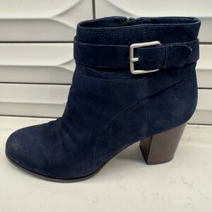 Cole Haan Dark Blue Suede Ankle Strap Boots with Buckle